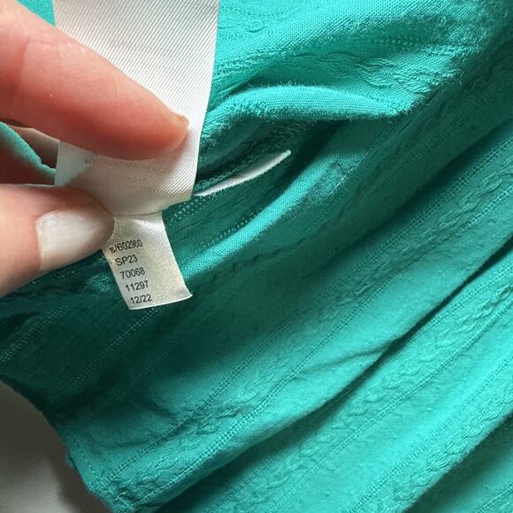 Ann Taylor LOFT Geometric Tiered Ruffle Short Sleeve Teal Embroidered XL Dress - Picture 7 of 12